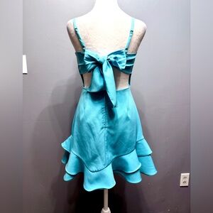 NWOT Elegant Aqua Sleeveless Mini Dress with ties back